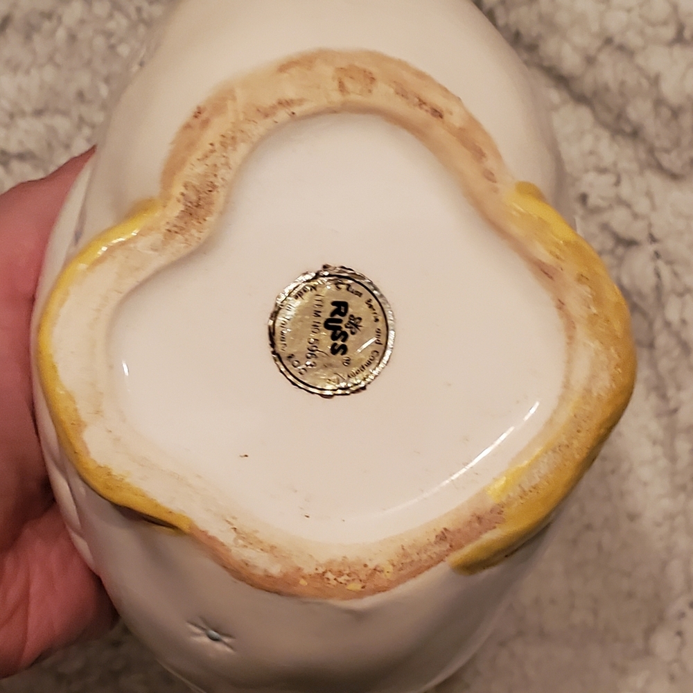 VINTAGE RUSS CERAMIC WHITE DUCK GOOSE PLANTER BLUE POLK-A-DOTS COTTAGECORE - Picture 4 of 6